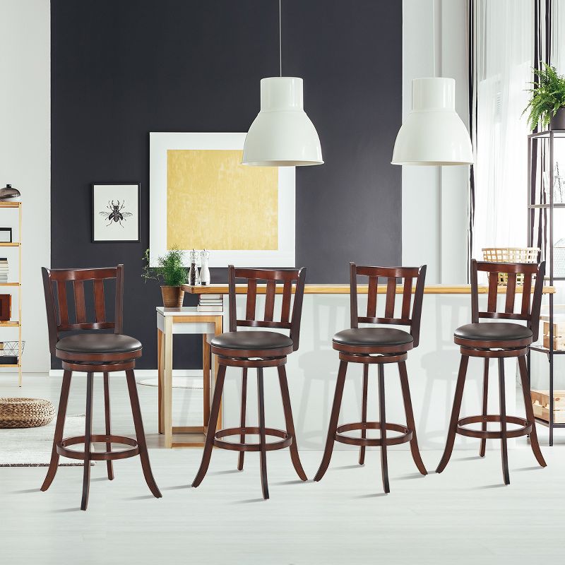 Costway Set of 4 29.5'' Swivel Bar Stool Leather Padded Dining Kitchen Pub Bistro Chair Low Back, 4 of 10