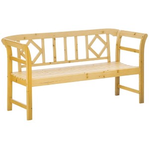 Wooden Patio Bench, Outdoor Garden Bench with Backrest and Armrests, 3 Person Porch Bench with Rustic Country Diamond Pattern - 1 of 4