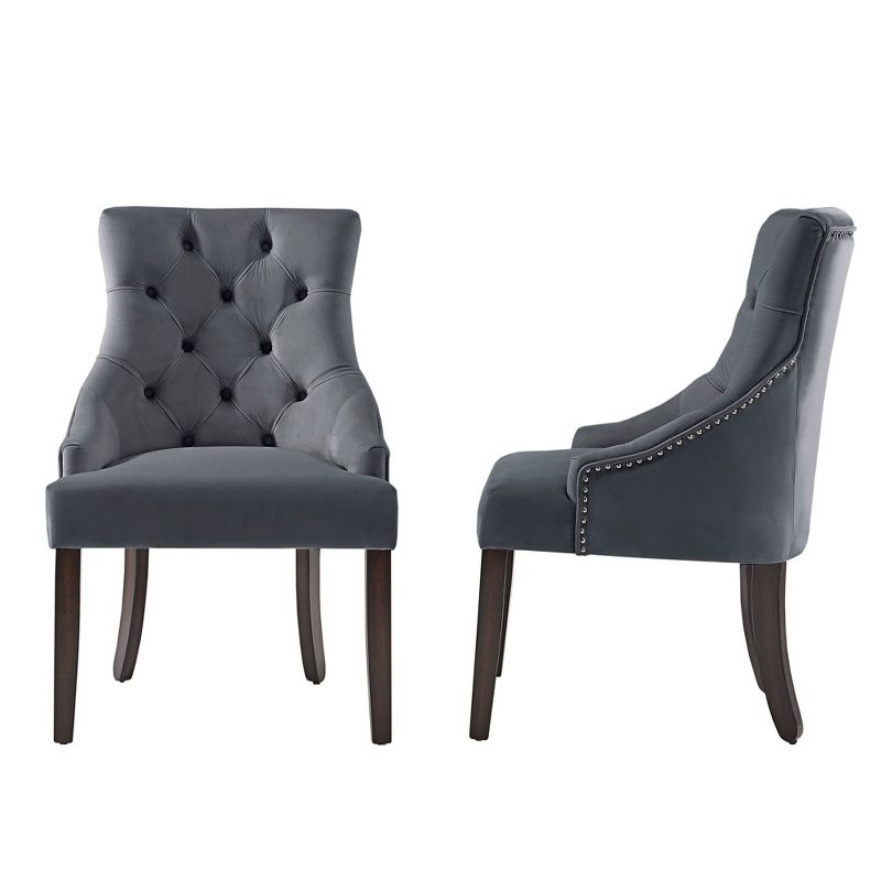 Set of 2 Lawler Velvet Button Tufted Dining Chair Dark Gray - Inspire Q, 3 of 6