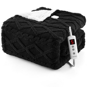 GustoWave Heated Blanket Throw - Thick Cotton Velvet Blanket with Controller, Fast Heating Machine Washable - Black - 1 of 4