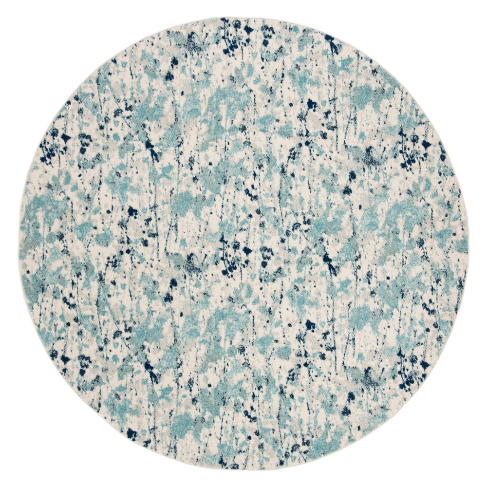 6'7in Splatter Loomed Round Area Rug Ivory/Blue - Safavieh