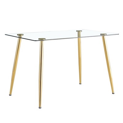 NicBex Rectangular Dining Table,Modern Kitchen Table with Tempered Glass Tabletop and Metal Legs