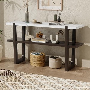 KTMBDW Console Table, 2 Tier Entryway Table with Storage Shelves and Marble-Effect Top, Narrow Sofa Tables for Living Room, Foyer, Hallway, Entrance - 1 of 4