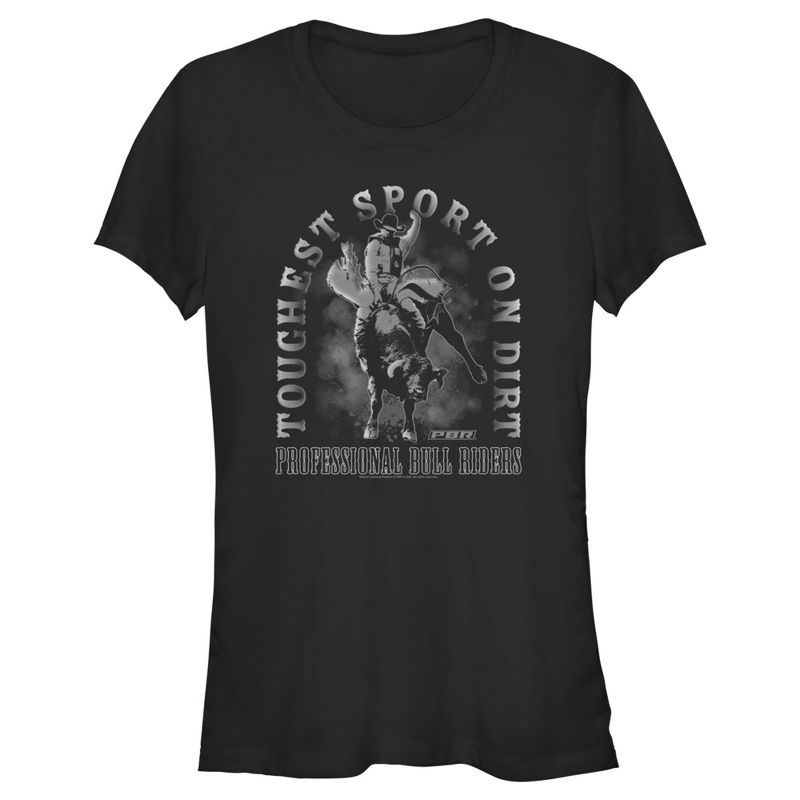 Juniors Womens Professional Bull Riders Toughest Sport on Dirt Black and White T-Shirt, 1 of 5