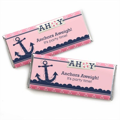 Big Dot of Happiness Ahoy - Nautical Girl - Candy Bar Wrappers Baby Shower or Birthday Party Favors - Set of 24