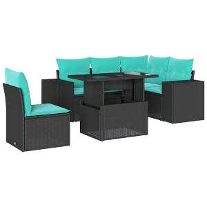vidaXL 6 Piece Garden Sofa Set with Cushions - Black - 1 of 4