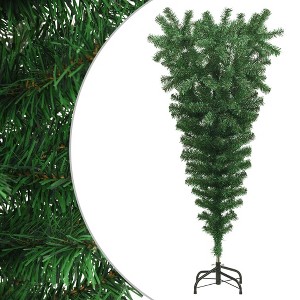 vidaXL Upside-Down Artificial Christmas Tree – 5ft PVC Tree with Stand, Green - 1 of 4