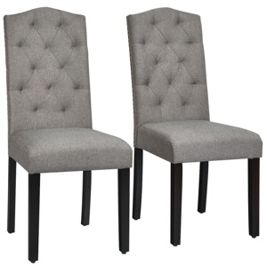 Costway Set of 2 Tufted Dining Chair Upholstered Nailhead Trim Rubber Wooden Leg - 1 of 4