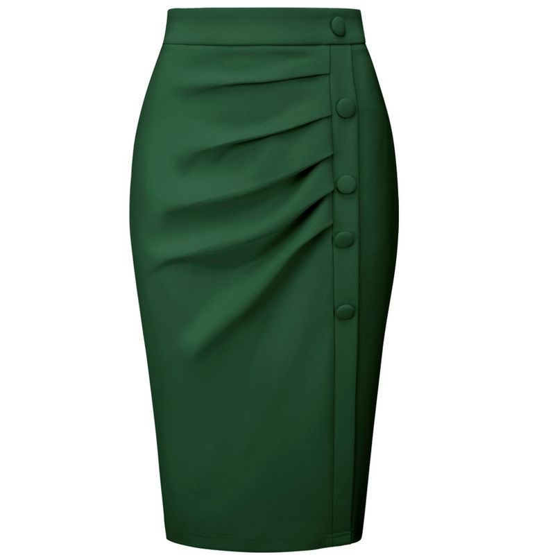 Hobemty Women's Wear to Work Elastic High Waist Ruched Bodycon Midi Skirts, 1 of 6