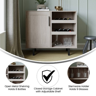 Gray Wood and Metal Bar Sideboard with Adjustable Shelf