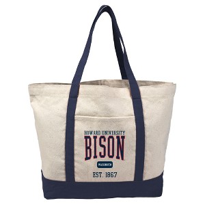 Howard University Bison Established Date Canvas Tote Bag With External Pocket, Reusable Shoulder Bag for Shopping, School, Beach - 1 of 4