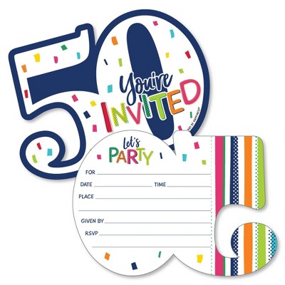 Big Dot of Happiness 50th Birthday - Cheerful Happy Birthday - Shaped Fill-In Invites - 50th Birthday Party Invite Cards with Envelopes - Set of 12