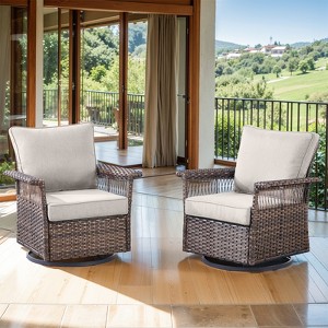 Outdoor Patio Glider Chair Set of 2 Wicker Rattan Swivel Chair - 1 of 4