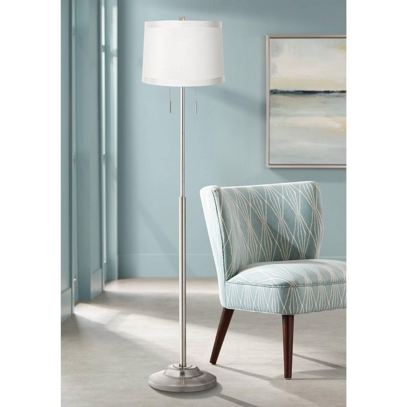 360 Lighting Abba Modern Floor Lamp Standing 66" Tall Brushed Nickel Silver White Fabric Tapered Drum Shade for Living Room Bedroom Office House Home, 2 of 4
