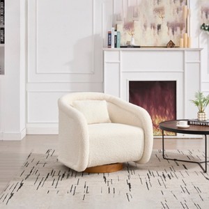 GDFStudio Jeremy Modern 30" Rubber Wood and Fabric Upholstered Swivel Barrel Chair - 1 of 4