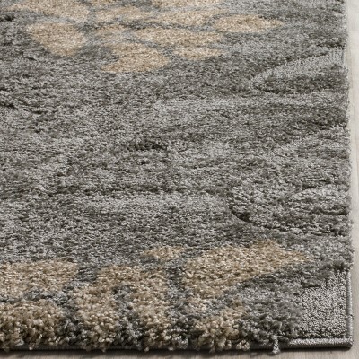 Grey and Beige Floral Shag Area Rug