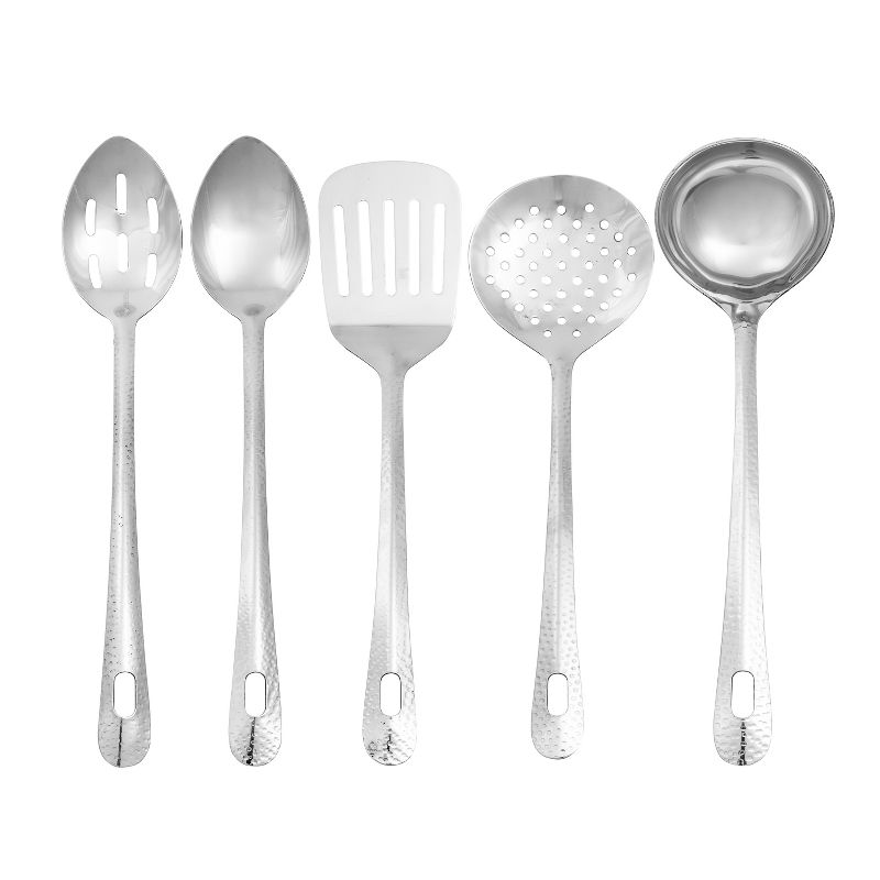 Lexi Home 5-Piece Stainless Steel Hammered 13" Kitchen Utensil Set, 1 of 6