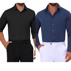 INSPIRE CHIC Men's Point Collar Button Long Sleeves Solid Business Dress Shirts 2 Packs - 1 of 4