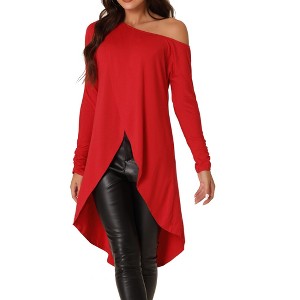 Seta T Women's One Shoulder Long Sleeve High Low Asymmetrical Hem Tunic Blouse - 1 of 4