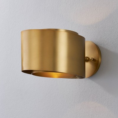 Patina Brass Dimmable Wall Sconce with Sculpted Steel Shade