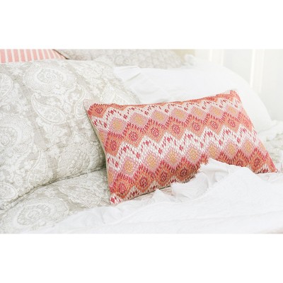 Darla Red Cotton Embroidered Ikat Lumbar Pillow