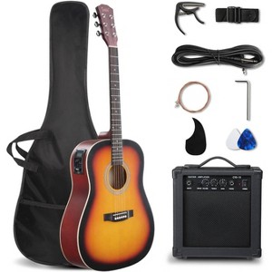 GLARRY 41in Acoustic Electric Guitar Beginner Kit with 15W Amp, 5-band EQ Dreadnought Design 6 Strings Electric Acoustic Guitar w/ Bag, Strap, Pick - 1 of 4