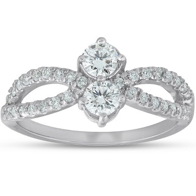 Pompeii3 3/4 Ct Two Stone Diamond Engagement Forever Us Anniversary Ring 14k White Gold
