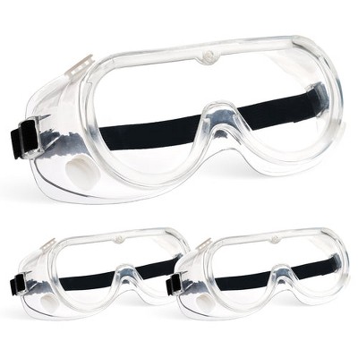 Bison Life Clear Anti-Fog Safety Goggles, ANSI Z87.1, Scratch Resistant, Adjustable Over Glasses Protection -  3 Pack