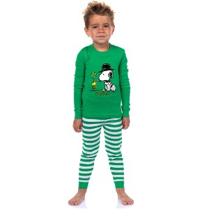 Peanuts ST. Patrick's Day Snooy and Woodstock Lucky Tight Fit Cotton Matching Family Pajama Set Green - 1 of 4