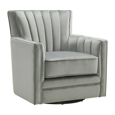 Contemporary Royale Gun Metal Velvet Swivel Accent Chair