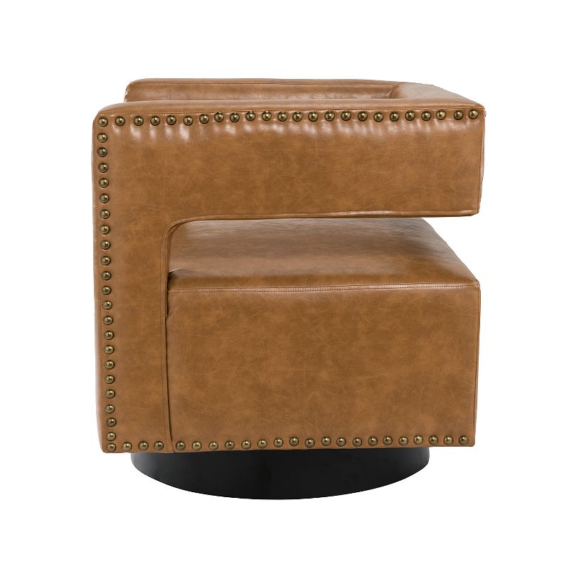 Francesca Comfy Swivel Barrel Chair for Bedroom with Nailhead Trim | ARTFUL LIVING DESIGN, 3 of 10