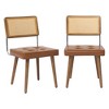 Mid Century Modern Dining Chairs with Natural Handwoven Rattan Cane Back and Upholstered Velvet Green Fabric, Featuring Sturdy Wooden Legs - 2 of 4