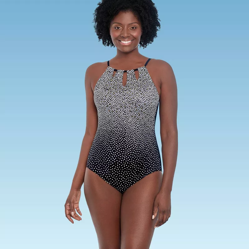 Dreamsuit by Miracle Brands Multi Color Black One Piece Swimsuit