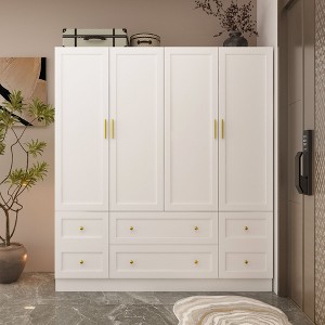 Famapy Four Door Wardrobe Modern Clothes Cabinet Multifunctional Storage Cabinet White - 1 of 4