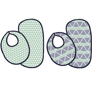 Bacati - Emma Mint/Navy Triangles Muslin 4 pc set of Bibs & Burp Cloths Set - 1 of 4
