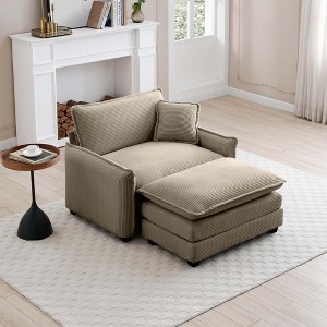 Corduroy Single Sofa with Footstool and Pillow, Deep Seat Lounge Chair for Living Room, Bedroom, Club - 1 of 4