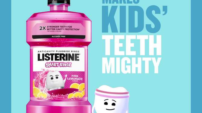 Listerine Smart Rinse Kids Fluoride Mouthwash Pink Lemonade - 500ml, 2 of 10, play video