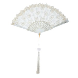 Unique Bargains Cherry Blossom with Tassel Folding Fan 1 Pc - 1 of 4