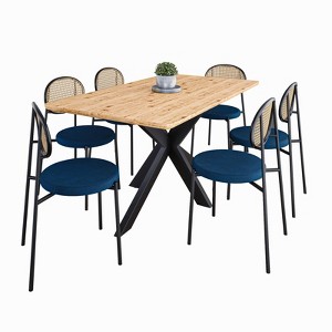 LeisureMod Ravenna 63" Rectangular Wood Dining Table with 6 Euston Wicker Dining Chairs - 1 of 4