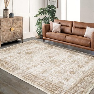 Area Rug Washable Printed Vintage Floral Non Slip Low Pile Rugs Soft Rubber Backed Indoor Bedroom Rugs for Laundry Room - 1 of 4