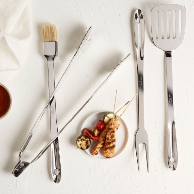 Silver Stainless Steel 4-Piece Barbecue Tool Set with Case
