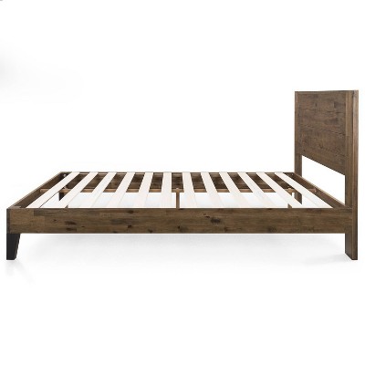 King Brown Wood Platform Bed Frame with Headboard and Slats