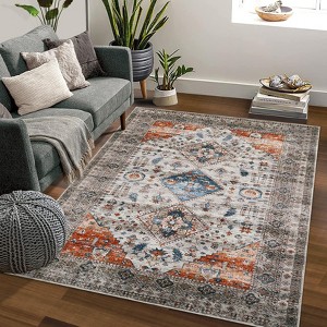 Area Rug, Washable Vintage Oriental Rug - Stain-Resistant Low Pile Non Slip Carpet for Living Room, Bedroom, Farmhouse, Office - 1 of 4