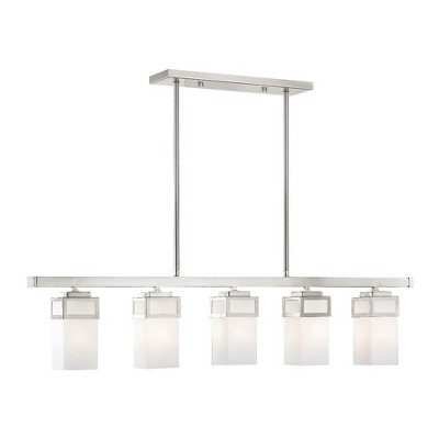 Brushed Nickel 5-Light Linear Chandelier with Opal Glass Shades