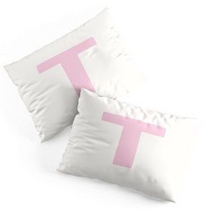 Deny Designs Standard April Lane Art Block Pink Monogram T Microfiber Printed Pillow Sham - 1 of 3