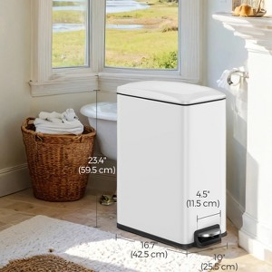 Slim Trash Can, 12.7-Gal (48 L) Garbage Can for Narrow Spaces with Soft-Close Lid, Stainless Steel, 15 Trash Bags Included - 1 of 4