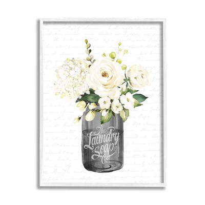 Stupell Industries White Flower Blossoms Laundry Jar Fancy Script Black Framed Giclee Art