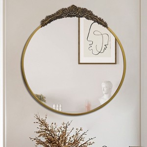 31.50/23.62inch Wall Mirror Classic Baroque Brass Mirror Antique Gold Round Home Decor - 1 of 3