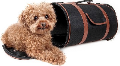 Pet Life Airline Approved Fashion Cylinder Posh Pet Carrier Black-M