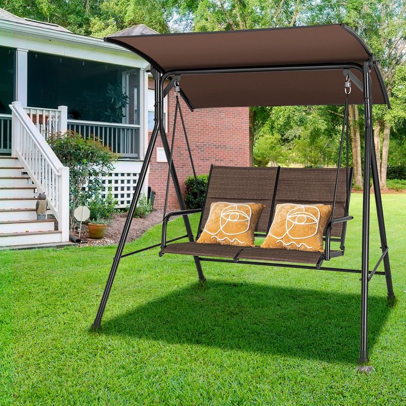 Costway Patio Porch Swing Glider 2 Seat Soft Cushion Adjustable Canopy Outdoor Garden, 2 of 10